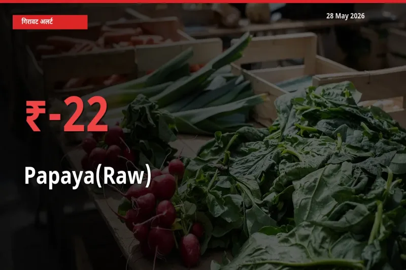 पपीता (कच्चा) के दाम प्रमुख मंडी में 21.85% गिरे, 24 घंटे में बड़ा बदलाव