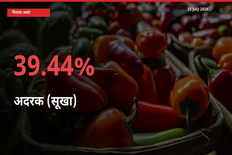 बाज़ार संकेत: अदरक (सूखा) के भाव मंडी में 39.44% नीचे